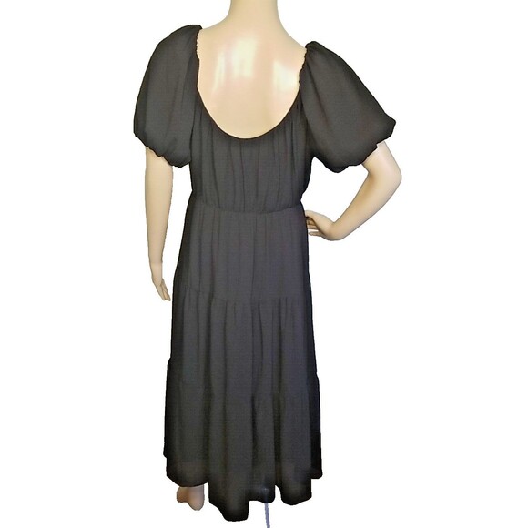ASTR Tiered Midi Boho Flowy Summer Gauzy Dress M Puff Sleeve Midi Black      T51 - Picture 6 of 12